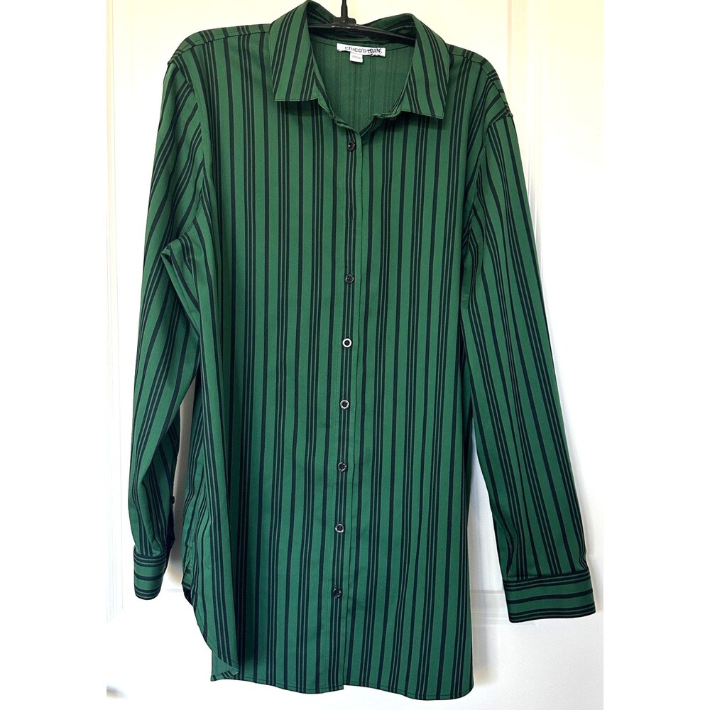 Chico's No-Iron Stretch Tunic Juniper Green Shirt Chico’s 2 (Large /US 12)